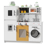Babytronic Wooden Kitchen Playset for Kids, Interactive Play Kitchen with Lights & Sounds, Children Pretend Toy Kitchen Set with Faucet, Oven, Microwave, Kitchenware for Toddlers Ages 3+ (White)