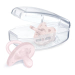 Chicco PhysioForma Silicone Orthodontic Pacifier for Babies 0-6m, One-Piece 100% Soft Silicone, Supports Breathing, Satin-Textured Nipple, Included Sterilizing Case, BPA Free, 2-Pack, Soft Pink