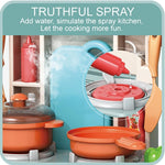 R REVA Cooking Kitchen Set Toy - 33PCS Mini Kitchen Playset for Kids with Water Spray, Light & Sound Effects - Toddler Pretend Play Appliances, Sink & Miniature Food, Educational Gift for Girls & Boys