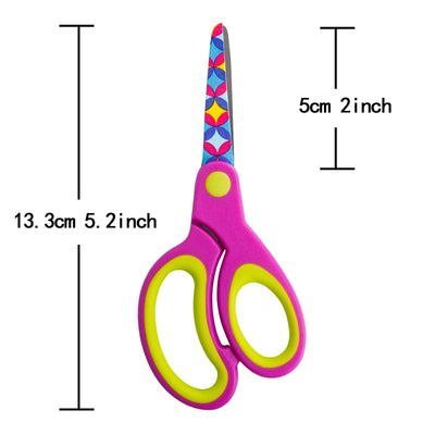 Kids Scissors 3 Pack - 5" Safety Blunt Tip With Comfort Handles, Floral Print Blades and Soft Grip - For School, DIY, Home, Classroom Use, Crafting and Cutting Paper