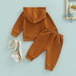 Thorn Tree Infant Baby Boys Pants Set Hooded Solid Sweatshirt Top Pocket Elastic Waist Pants 2Pcs Outfits Fall Winter Suit