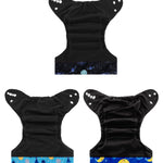 babygoal Reusable Charcoal Cloth Diapers with Double Gussets, 3 Pack Washable Baby Pocket Diapers with 3pcs Charcoal Inserts and Wet Dry Bag(Space,Moon,Star,Rocket)