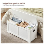 VASAGLE Storage Chest, Storage Bench with 2 Safety Hinges, Farmhouse Style, 15.7 x 39.4 x 18.1 Inches, for Entryway, Bedroom, Living Room, Cloud White ULSB061T10