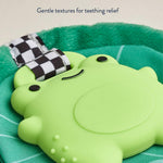 Itzy Ritzy Crinkle Teether Toy – Silicone Frog Teething Toy with Crinkly Lilypad & Plush Velour Layer – Features Multiple Textures for Teething Relief – Designed for Ages 3 Months and Up (Frog)