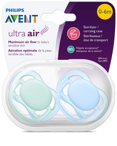 Philips Avent Ultra Air Pacifier, 0-6 months, blue/green, 2 pack, SCF244/20