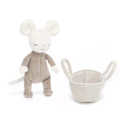 Jellycat Rock-a-Bye Mouse with Basket Stuffed Animal, 8 inches - Mouse Plush Toy - Classic Children's Gift