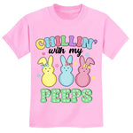 Toddler Girls Easters T-Shirt Chillin with My Peeps Bunny Shirts Short Sleeve Tee for Baby Girls Kids Cotton Tops 7 Years