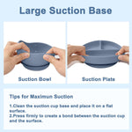 Silicone Baby Feeding Set 14 Pcs,Baby Led Weaning Supplies, Baby Spoons Suction Bowl Divided Plate Bib Cup Finger Brush,First Stage Solid Food Eating Utensils - 6+ Months(Blue Gray)