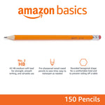 Amazon Basics Wood-Cased #2 Pencils for Writing, Drawing and Sketching, Pre-sharpened, HB Soft Lead with Erasers, Teacher Supplies, 150 Count, Yellow