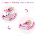INFANS Baby Walker, 5 in 1 Behind Walker Learning Seated Rocker Bouncer with Removable Music Tray, Adjustable Height, Washable Seat Cushion, Foldable Activity Center for Toddlers (Pink)