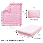 3 Pieces Crib Bedding Set Baby Ruffle Quilted Comforter with Fitted Sheet and Pillowcase - Cute Ruffled Shabby Chic Bedding Soft Blanket Design Pink
