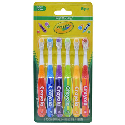 Brush Buddies Crayola Kids Toothbrushes 6PK – Soft Manual Toothbrushes for Toddlers & Children Ages 2-4 – BPA-Free, Colorful Designs, Gentle Bristles, Fun Crayola Toothbrush Set