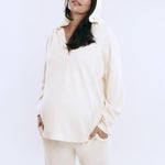 Motherhood Maternity Women's Long Sleeve V-Neck Scuba Pullover Nursing Hoodie, Winter White, Small