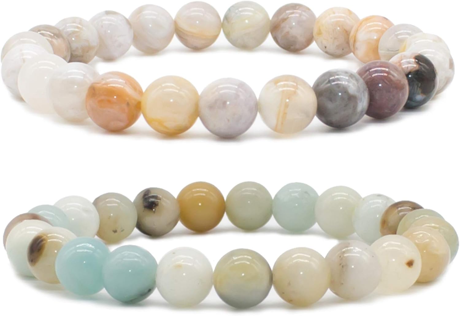 Bivei Natural Gemstone Semi Precious Healing Crystals Handmade Stretchy Round Beads Bracelet, Enhance Positive Energy