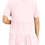 Xpenyo Women Tiered Maternity Top Fashion Short Sleeve Casual Pregnancy Blouse Shirts Pink L