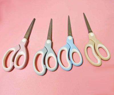 Pastel Non-Stick Scissors - All-Purpose Office & Craft, Soft Grip Cutting Tool, Blunt Tip Fabric Shears for Kids - Sewing, Left & Right Handed (1 Pack, Pink)