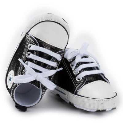 KKIIDDSS Unisex Baby Girls Boys Canvas High-top Shoes, Newborn Infant Anti-Slip Soft Sole Frist Walking Sneakers (B02/Sequin Black,12-18 Months)