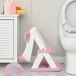 Forbena Girls Potty Training Seat with Step Stool Ladder, Pink Toilet Potty Seat for Baby Girl Toddlers, Kids Chair Stairs with Handles and Soft Cushion (White and Pink)
