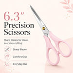 Aesthetic Pink Acrylic Scissors, 6.3" Craft Shears with Sharp Stainless Steel Blades for Home Office & School, Cute Stationery Tools for Bullet Journaling, Scrapbooking & Gift Wrapping