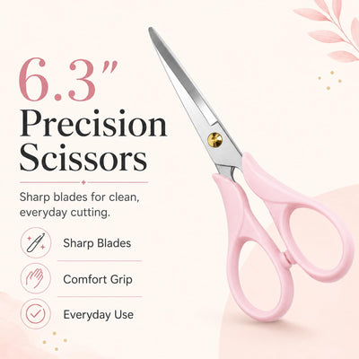Aesthetic Pink Acrylic Scissors, 6.3" Craft Shears with Sharp Stainless Steel Blades for Home Office & School, Cute Stationery Tools for Bullet Journaling, Scrapbooking & Gift Wrapping