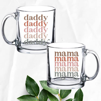 Tipit Drinkware Pregnancy Gift - Mama Daddy Glass Coffee Mug Set - Gift Set for New Parents to Be-Baby Shower Gifts for Parents -Mom and Dad Mugs for Expecting Parents