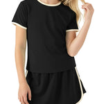PATPAT Girls 2 Piece Outfits Size 7-8 Years, Black White Color Block Tshirts and Skorts Clothing Sets, Girls Summer Outfits, Trendy Clothes Skirt Sets Summer Clothes Lounge Sets