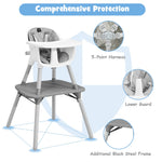 BABY JOY High Chair, 5 in 1 Convertible Highchair for Babies & Toddlers | Booster Seat | Table and Chair Set | Infant Feeding Chair with Removable Tray, Safety Harness, Removable Cushion (Gray)