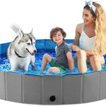 Jasonwell Foldable Dog Pet Bath Pool Collapsible Dog Pet Pool Bathing Tub Kiddie Pool Doggie Wading Pool for Puppy Small Medium Large Dogs Cats and Kids 63" Blue