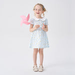 pureborn Baby Toddler Girls Woven Dress Short Sleeve Cotton Peter Pan Collar Dress Summer Playwear Dresses Light Blue Floral 18-24 Months