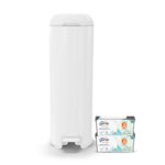 Diaper Genie Platinum Diaper Pail Gift Set | Hands-Free Odor Control with Foot Pedal | Stainless Steel Baby Diaper Pail | Includes 2 Easy Roll Refills 48 Bags Total | Baby Registry Must-Have