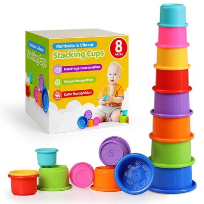GLOWING KNIGHTS Colorful Stacking Cups for Babies and Toddlers, 8 PCS Nesting and Stackable Cups for Bath, Beach, Montessori Play, Early Learning and Fine Motor Skill Development - 8 Count