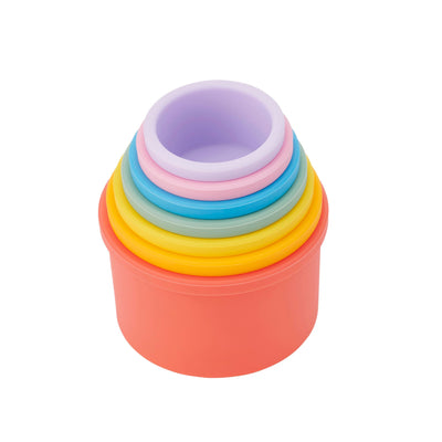tickit Silisoft Round Colorful Stacking Cups, 7 Soft Silicone Stacking, Nesting & Sensory Play Cups for Baby’s Fine Motor Skills and Early Learning, Rainbow