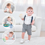 2 Pack Silicone Training Cups for Baby and Kids, Toddler Learning Cups with Handles, BPA Free, Microwave and Dishwasher (White & Grey Blue)