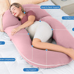 INSEN Pregnancy Pillows, Multi-use Maternity Pillows for Sleeping and Nursing, U Shaped Pillow for Adults (Cooling Tencel-Pink)