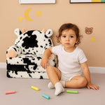 QIUODO Toddler Chair with Faux Rabbit Fur – 2-in-1 Foldable Kids Couch, Soft Sofa for Reading, Bedroom or Playroom Use, Ages 1-3（Cow）