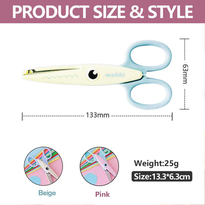 ANJOBIBI,Scissors for Crafting (2-Pack)-Decorative Pattern Edge Craft Scissors,Suitable for Fun DIY Scrapbooking Crafting Projects for Kids Adults (Beige+Pink)