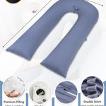 Meiz Pregnancy Pillows, Cooling Silky Pregnancy Pillows for Sleeping, 65" U Shaped Full Body Maternity Pillow for Pregnant Women, with Washable Jersey Cotton Cover, Blue