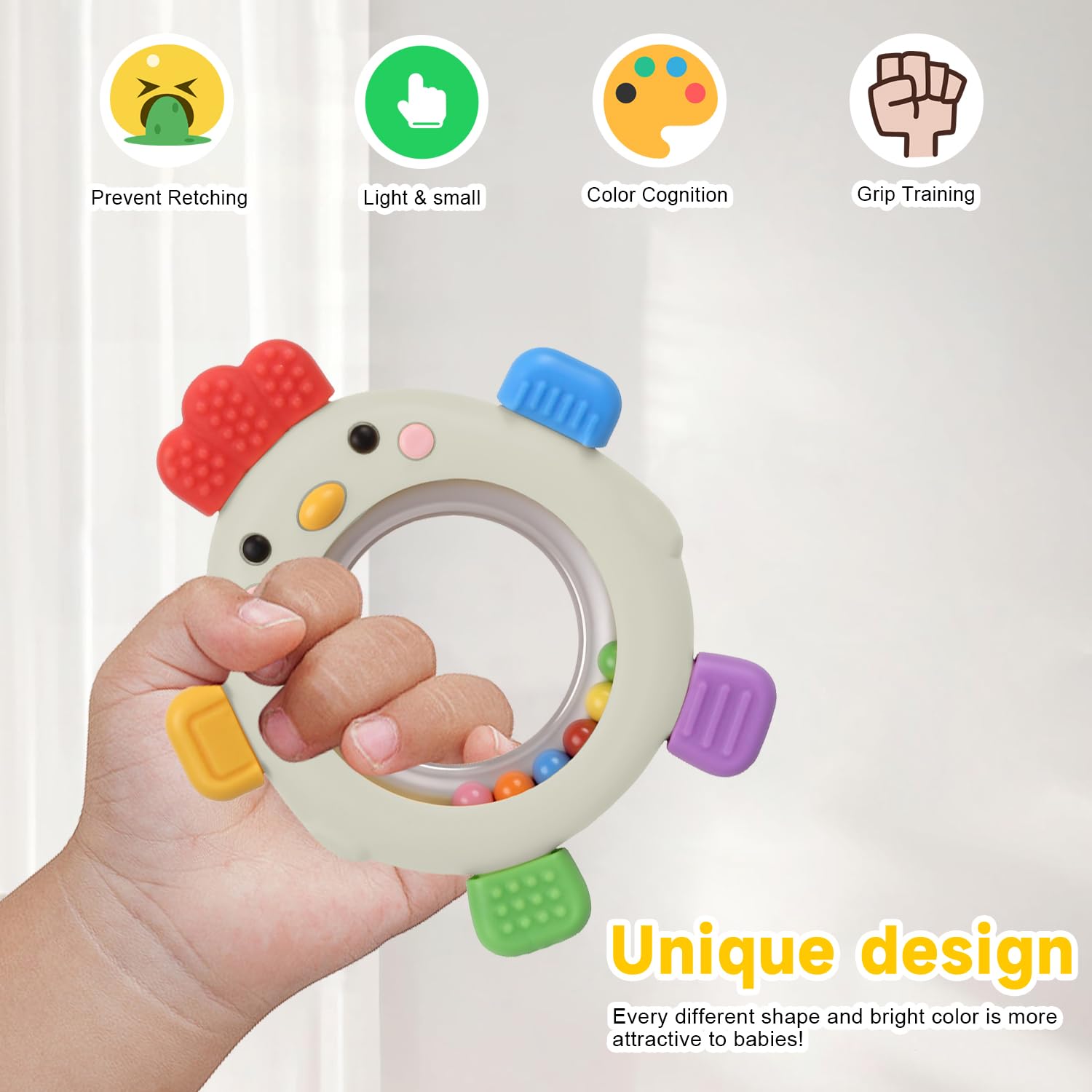 WALULAN Sensory Toys for Babies, 2 Pack Baby Teething Rings Toys for 0-3 3 6-12 Months Baby Rattle Teether Silicone Teether Relief Chew Soothing,BPA Free,Sore Gums Babys Teethers Toys