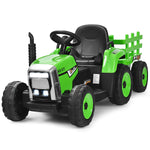 Costzon Ride on Tractor with Detachable Trailer, Kids' Electric Vehicles w/3-Gear-Shift Ground Loader, Wireless Design & USB, 7 LED Headlights, Remote Control Tractor Toy for Kids 3+ (12V, Green)