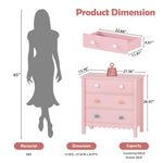 FUNKOCO Pink Nightstand, 27.56" Wide 3 Drawer Night Stand for Bedroom, Cute Scalloped Dresser Bedside Table for Bedroom, Hallway, Living Room