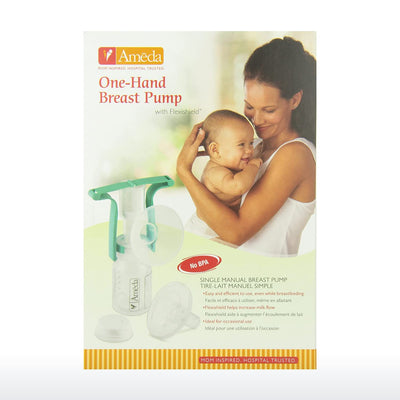 Ameda One-Hand Manual Breast Pump with Flexishield Areola Stimulator | BPA and DEHP Free | Includes Manual Breast Pump, (2) Valves, Flexishield Areola Stimulator and (1) 4 Ounce Bottle with Cap