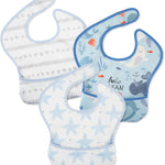 Mess Proof Baby Bib 3 Pack, Waterproof Led Weaning Baby Feeding Bibs with Food Catcher, Travel Feeding Bibs