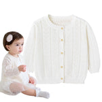 Simplee kids Baby Girl Thin Sweater Solid Cardigans Baby Girls Long Sleeve Coat Cardigan for Fall 3-6 Months D - White