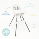 Regalo Baby Basics® High Chair for Babies and Toddlers, Baby High Chair with Removable Oversized Tray & Cup Holder, 5-Point Harness, Easy to Clean Toddler High Chair, White