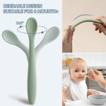 6 Piece Silicone Baby Feeding Spoons, First Stage Infant Soft-Tip Easy on Gums, Training Spoon Self-feeding, Utensils Supplies, Dishwasher & Boil-proof - Blue