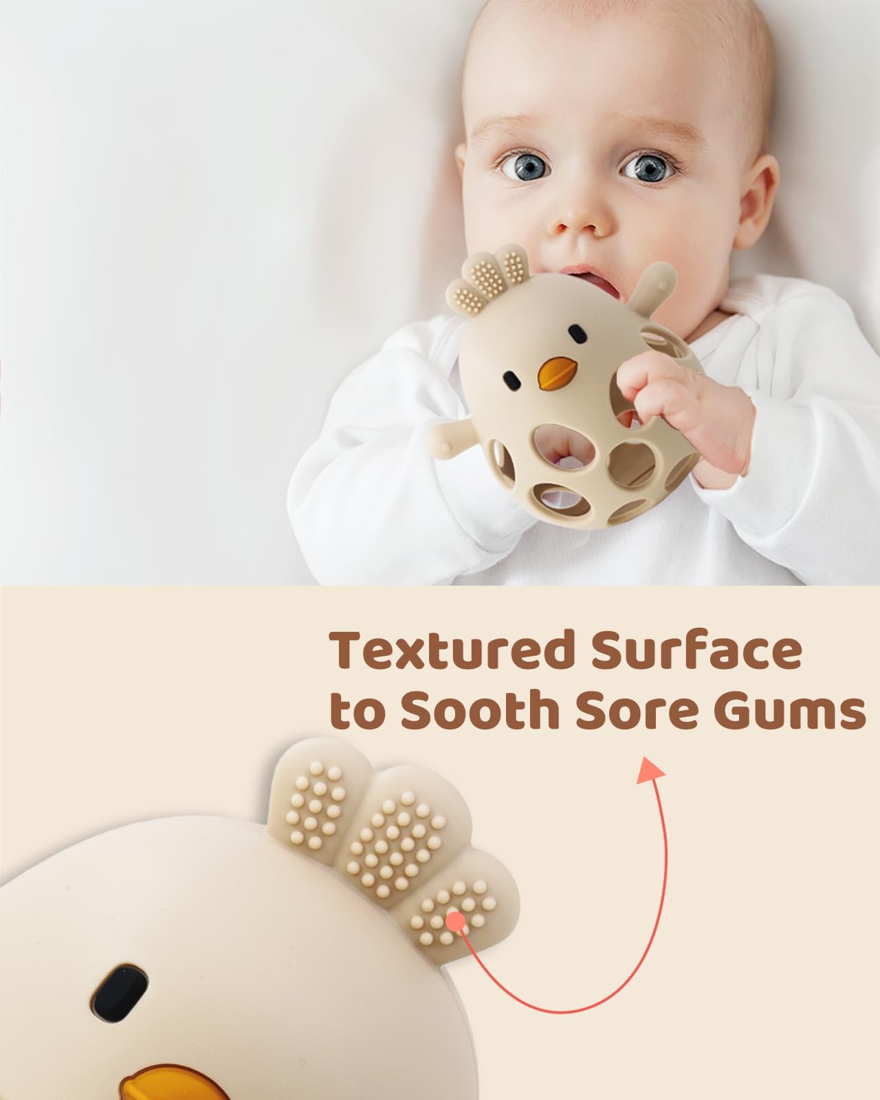 ChooKaChoo 2-in-1 Baby Teething Rattle Toy, Sensory Grasping Teether for Infants 3-12 Months, 100% Food-Grade Silicone, Easy to Hold, Soothing & Developmental, BPA Free