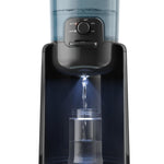 Black water dispenser with a clear container on a white background