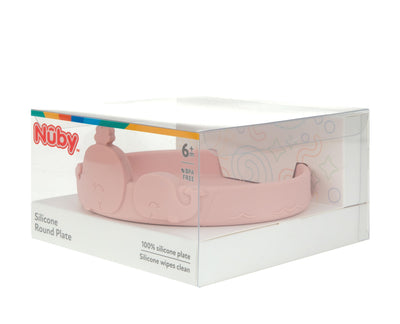 Nuby Animal Friend Silicone Round Plate - Toddler Plate - 6+ Months - Pink Whale Plate