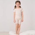pureborn Toddler Girl Pajamas Set Kids Short Sleeve Snug Fit Cotton Sleepwear Pjs 2pcs Set Floral Cream 2T
