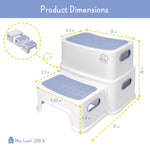 Forbena Kids Step Stool for Bathroom, Two Stepping Stool for Toddlers Toilet Potty Training, Sturdy Children Plastic Step Stool for Bed Bathroom Kitchen Counter Sink (White-Blue)